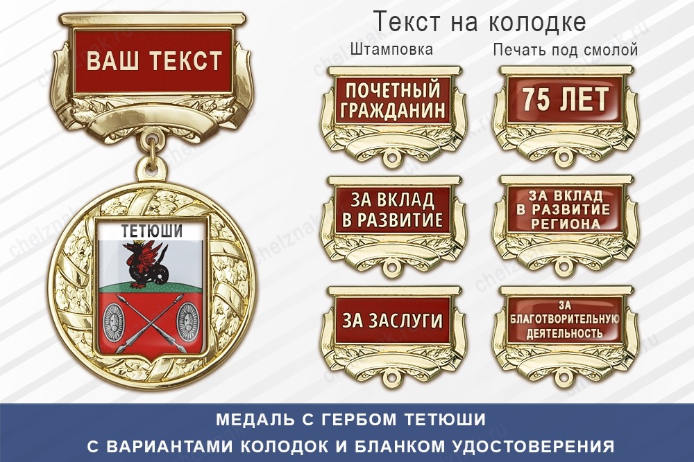 Медаль с гербом города Тетюши Республики Татарстан с бланком удостоверения, дополнительное фото 1