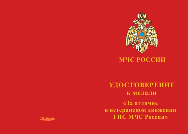 Лицевая сторона награды Медаль пожарной охраны «За отличие в ветеранском движении» с бланком удостоверения