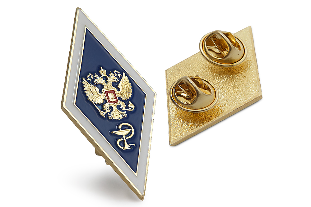 3D фото награды Академический нагрудный знак (ромб) «Об окончании ветеринарного ВУЗа» (2 пуссеты)