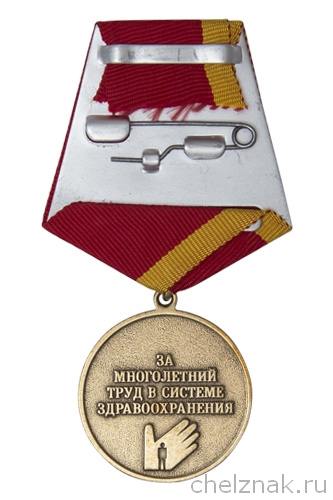 Реверс награды Медаль «За многолетний труд в системе здравоохранения» с бланком удостоверения