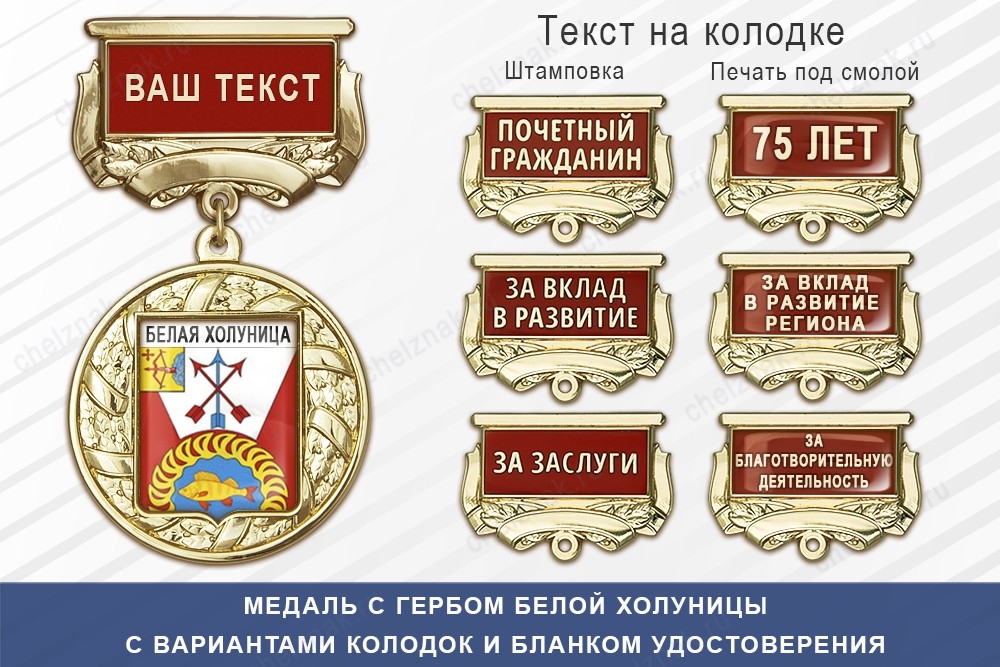 Медаль с гербом города Белой Холуницы Кировской области с бланком удостоверения, дополнительное фото 1