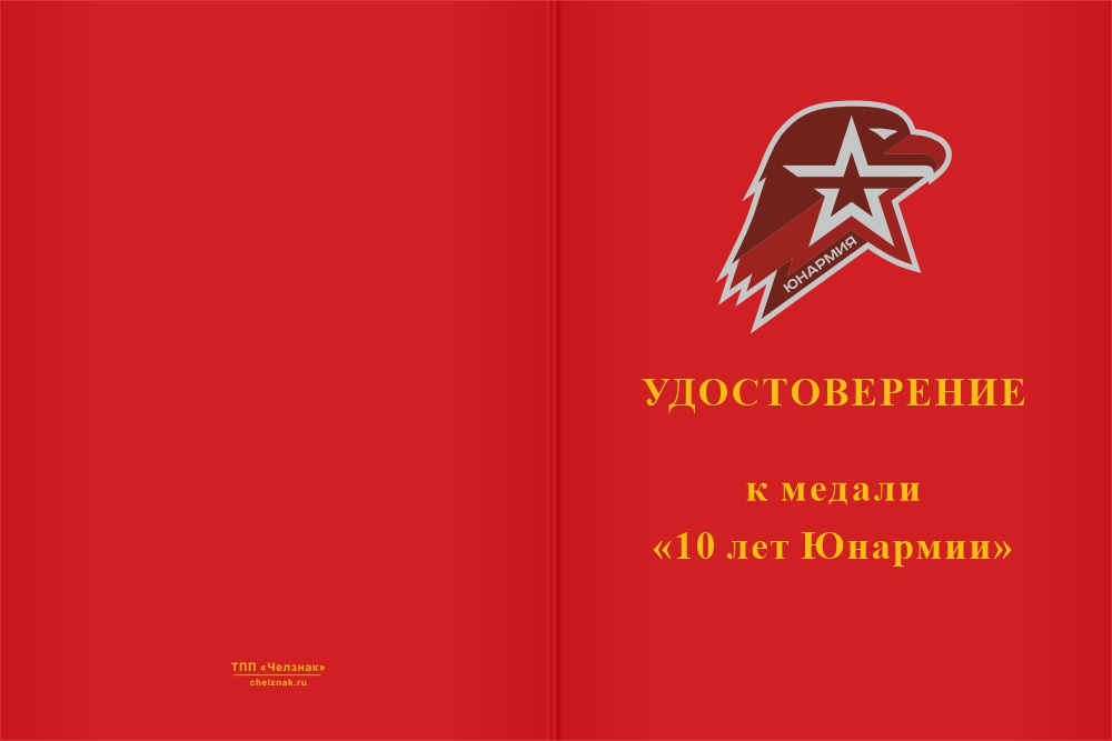 Бланк лицевая сторона Медаль «10 лет Юнармии» с бланком удостоверения