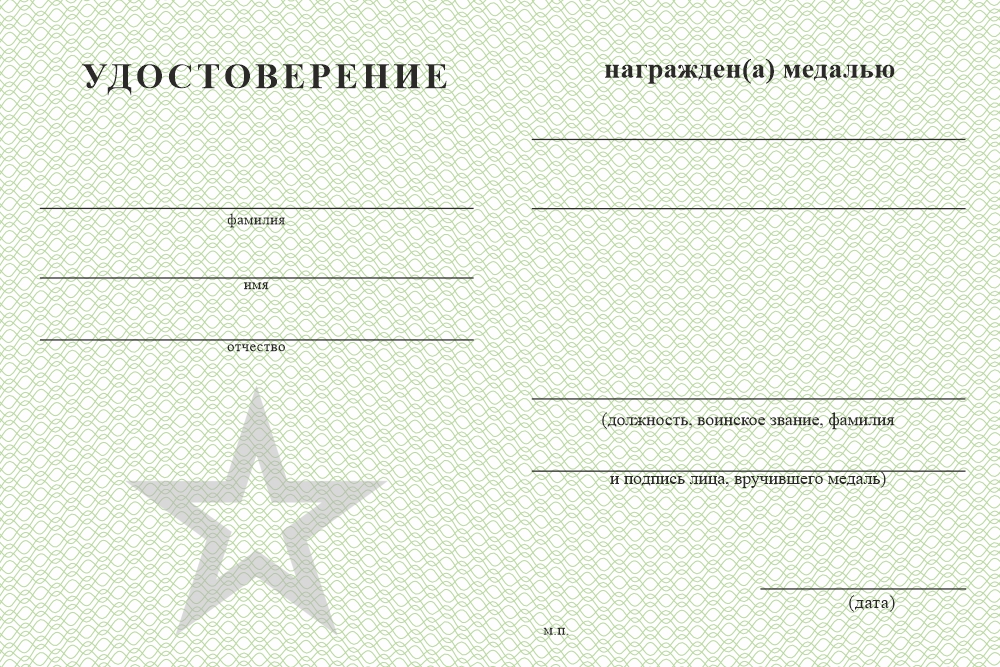 Бланк оборотная сторона Медаль универсальная «Пограничный отряд» с бланком удостоверения