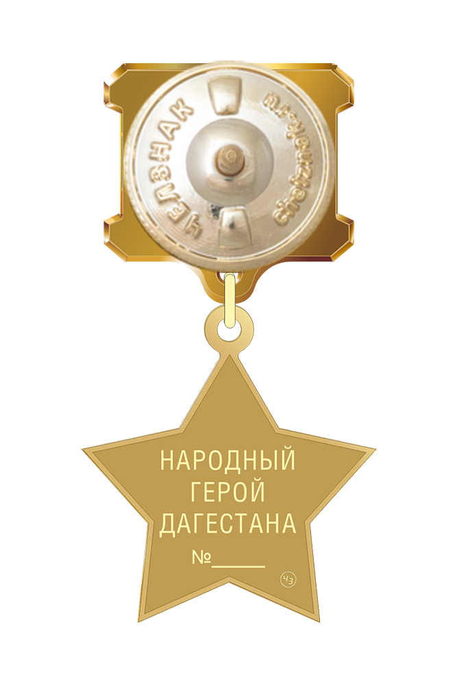 Реверс награды Знак отличия «Народный герой Дагестана» с бланком удостоверения