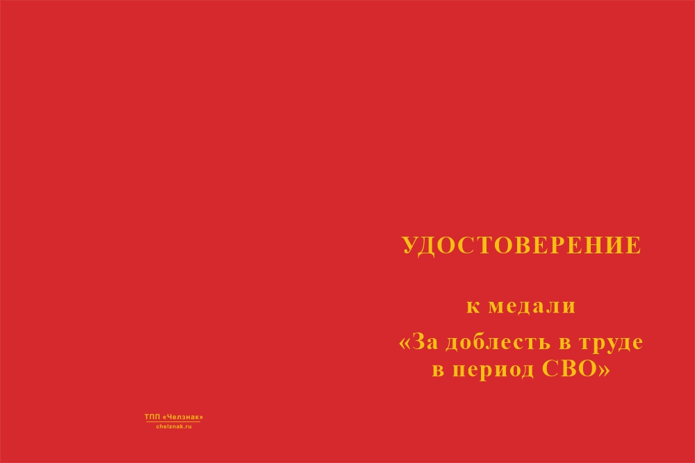 Бланк лицевая сторона Медаль «За доблесть в труде в период СВО» с бланком удостоверения
