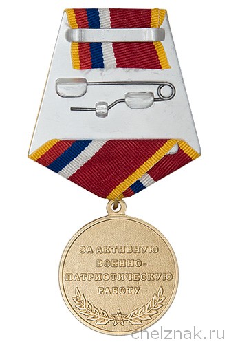 Реверс награды Медаль «За активную военно-патриотическую работу» с бланком удостоверения