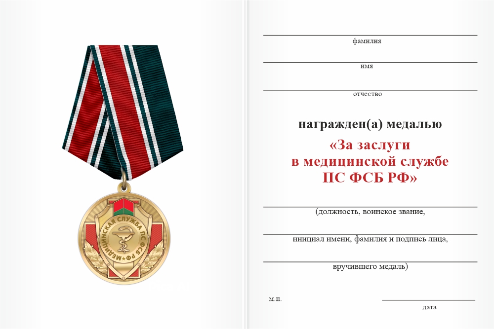 Бланк оборотная сторона Медаль «За заслуги в пограничной медицинской службе» с бланком удостоверения