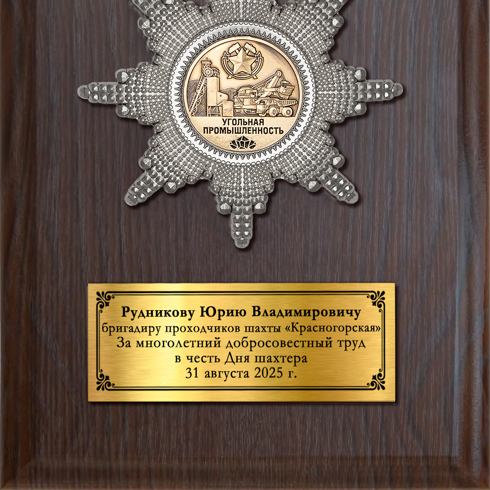 Обратная сторона награды Наградная плакетка «За работу в угольной промышленности»