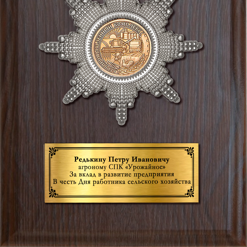 Обратная сторона награды Наградная плакетка «За работу в агропромышленном комплексе»