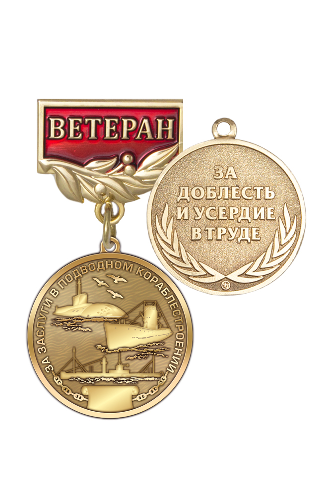 Знак «Ветеран подводного кораблестроения» с бланком удостоверения