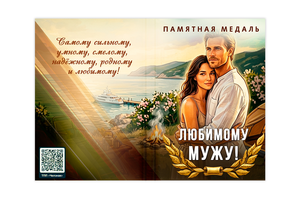 Поздравительная открытка с медалью «Любимому мужу», дополнительное фото 1