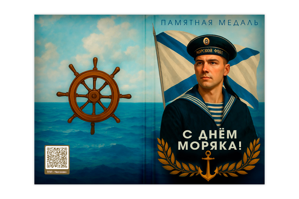 Поздравительная открытка с медалью «С Днём моряка», дополнительное фото 1