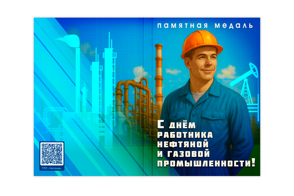 Поздравительная открытка с медалью «За работу в нефтегазовой промышленности», дополнительное фото 1