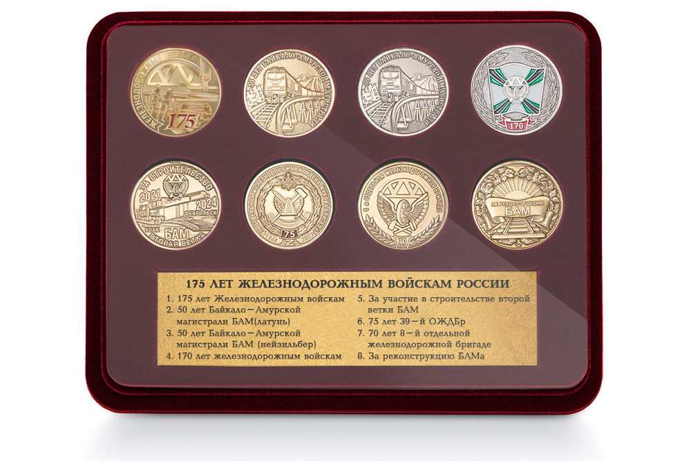 Коллекция медалей «175 лет Железнодорожным войскам России»