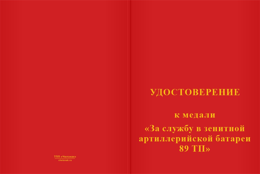 Бланк лицевая сторона Медаль «Стражи неба 89 ТП» с бланком удостоверения