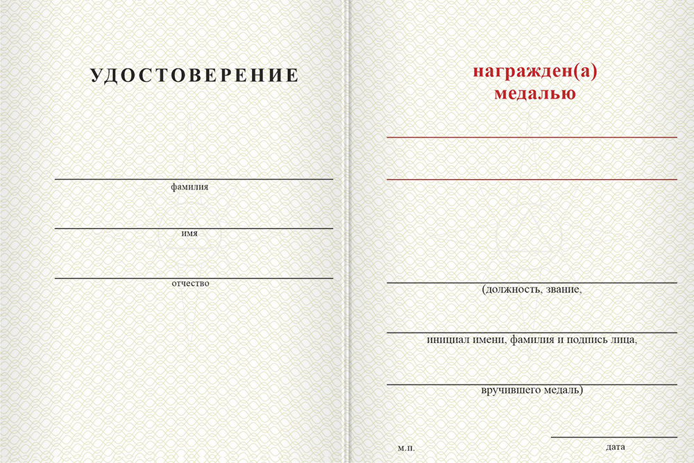 Бланк оборотная сторона Медаль МЧС России (с текстом заказчика), с бланком удостоверения