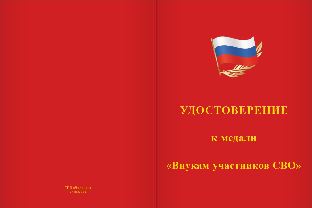 Бланк лицевая сторона Медаль «Внукам участников СВО» с бланком удостоверения