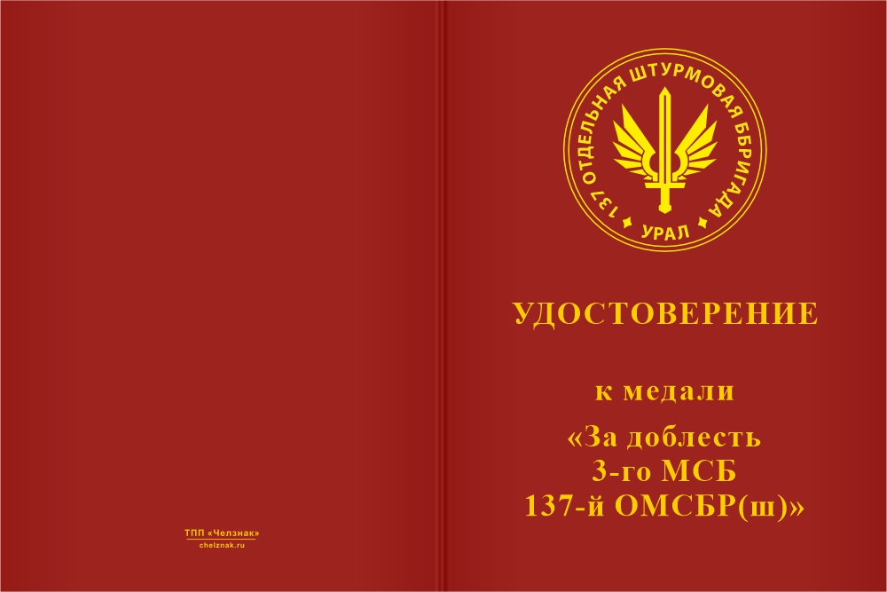 Бланк лицевая сторона Нагрудный знак «За доблесть 3-го МСБ 137-й ОМСБр(ш)»