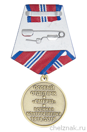 Реверс награды Медаль «100 лет военной контрразведке» с бланком удостоверения