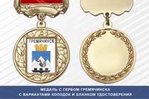 Медаль с гербом города Гремячинска Пермского края с бланком удостоверения