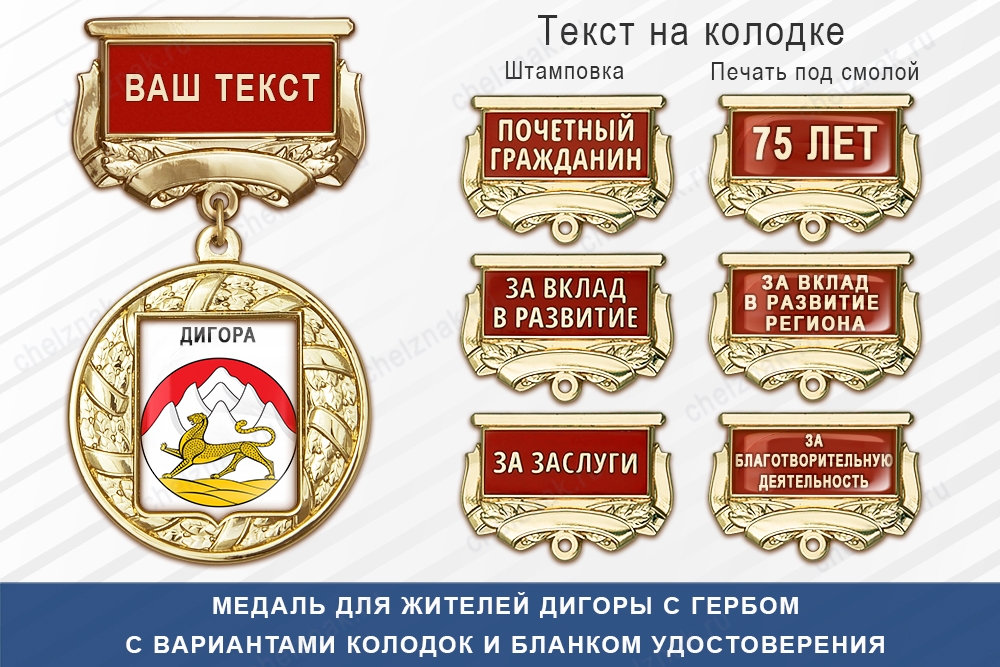 Медаль для жителей Дигоры с гербом Северной Осетии — Алании с бланком удостоверения, дополнительное фото 1
