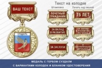 Медаль с гербом города Суздали Владимирской области с бланком удостоверения