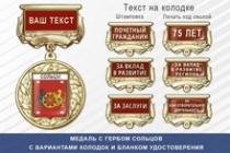 Медаль с гербом города Сольцов Новгородской области с бланком удостоверения
