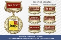 Медаль с гербом города Тотьмы Вологодской области с бланком удостоверения