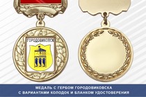 Медаль с гербом города Городовиковска Республики Калмыкия с бланком удостоверения