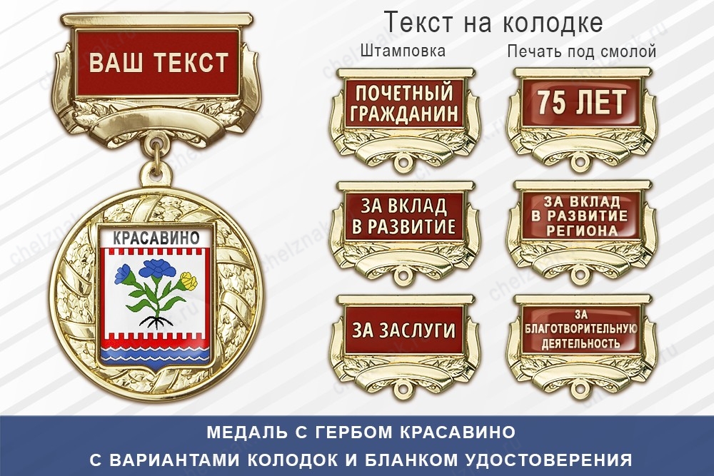 Медаль с гербом города Красавино Вологодской области с бланком удостоверения, дополнительное фото 1