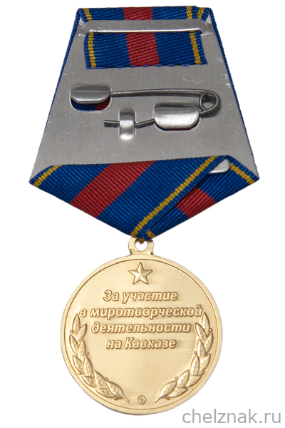 Реверс награды Медаль «За участие в миротворческой деятельности на Кавказе» с бланком удостоверения