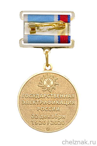 Реверс награды Медаль на квадроколодке «100 лет плану ГОЭЛРО» с бланком удостоверения