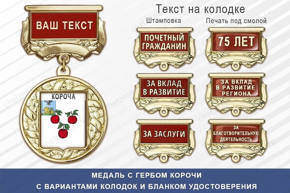 Медаль с гербом города Корочи Белгородской области с бланком удостоверения, дополнительное фото 1