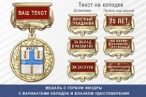 Медаль с гербом города Жиздры Калужской области с бланком удостоверения