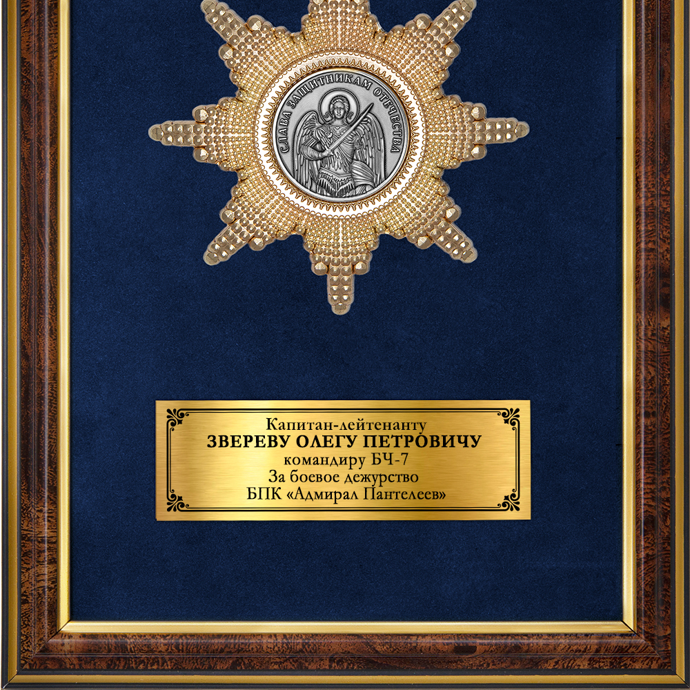 Обратная сторона награды Панно с орденом «Защитнику Отечества на морях»