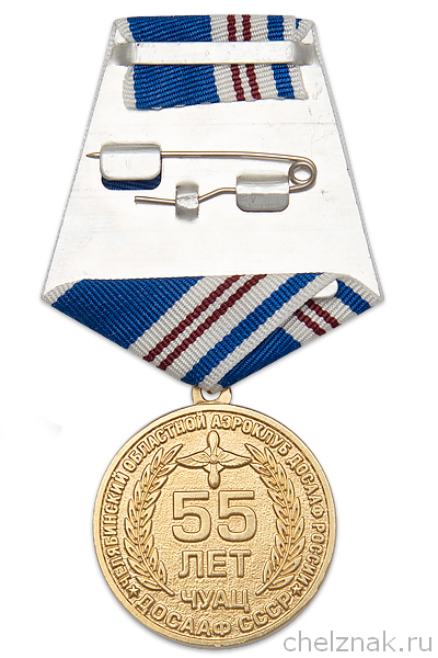 Реверс награды Медаль «55 лет Аэродрому “Калачёво” г. Челябинск» с бланком удостоверения