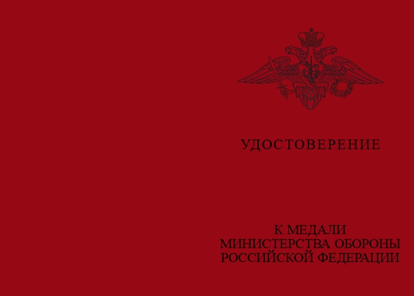 Лицевая сторона награды Медаль МО РФ «За участие в Главном военно-морском параде» с бланком удостоверения