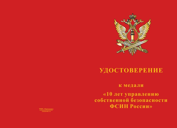 Лицевая сторона награды Медаль «10 лет управлению собственной безопасности ФСИН России»