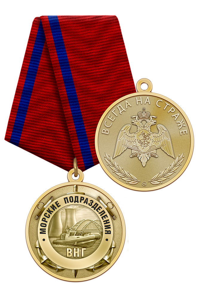 Медаль «За службу в морских частях ВНГ» с бланком удостоверения