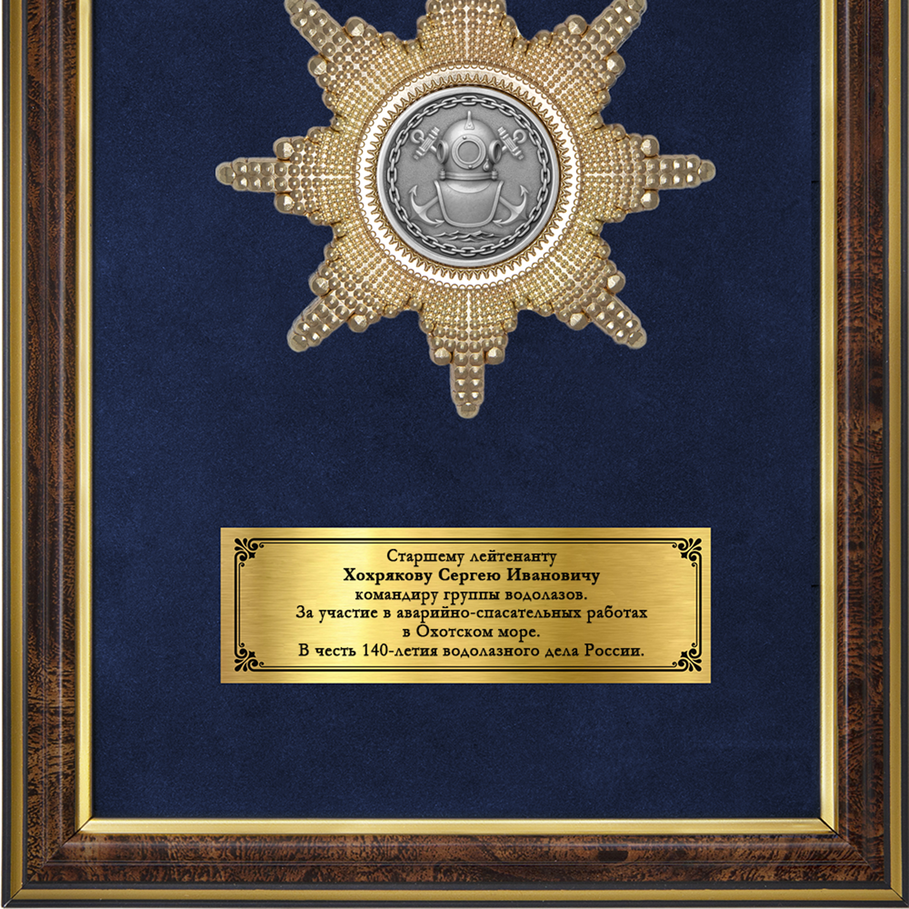 Обратная сторона награды Панно с орденом «За заслуги в водолазном деле»