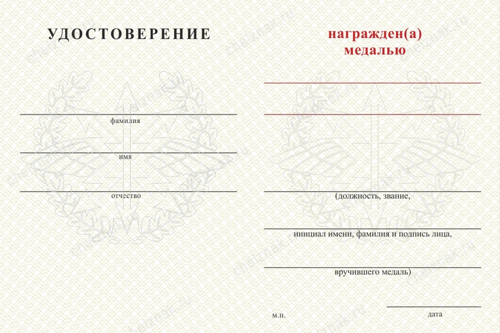 Обратная сторона награды Медаль войск связи (с текстом заказчика), с бланком удостоверения