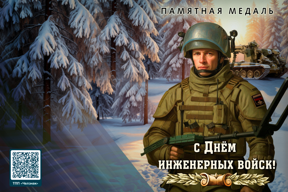 Поздравительная открытка с медалью «С Днём инженерных войск», дополнительное фото 1