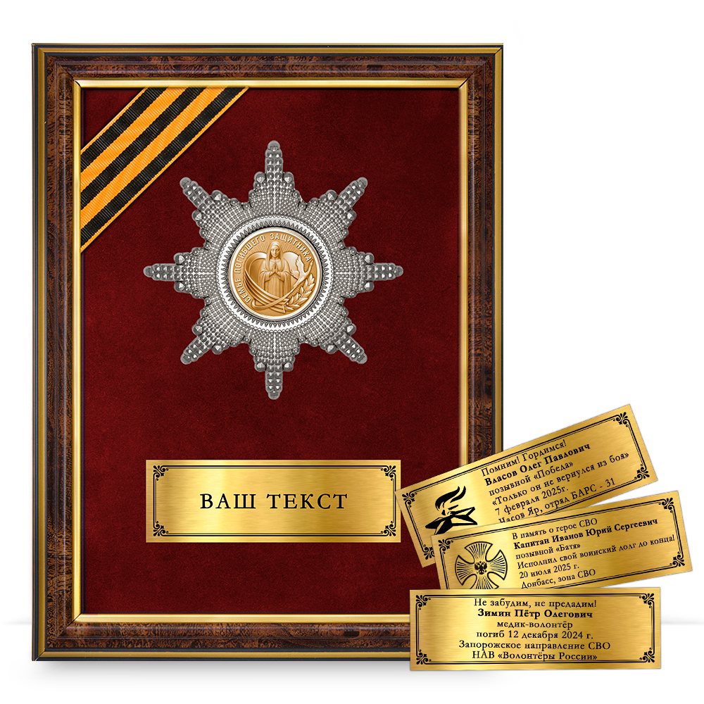 Лицевая сторона награды Панно с орденским знаком «В память об участнике СВО»