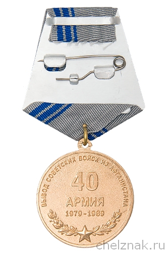 Реверс награды Медаль «25 лет вывода 40 армии из Афганистана» (серая, д 34 мм) с бланком удостоверения