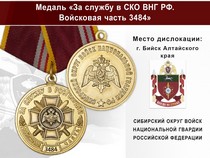 Медаль «За службу в СИБО ВНГ РФ. Войсковая часть 3484» с бланком удостоверения