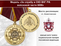 Медаль «За службу в ЮО ВНГ РФ. Войсковая часть 6896» с бланком удостоверения