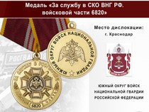 Медаль «За службу в ЮО ВНГ РФ. Войсковая часть 6820» с бланком удостоверения