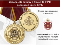 Медаль «За службу в ПривО ВНГ РФ. Войсковая часть 3479» с бланком удостоверения