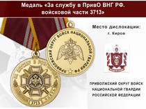 Медаль «За службу в в/ч 3713 Приволжского округа ВНГ РФ» с бланком удостоверения