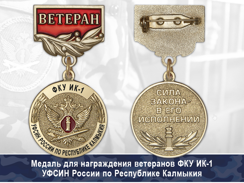Обратная сторона награды Медаль ФКУ ИК-1 УФСИН России по Республике Калмыкия с бланком удостоверения
